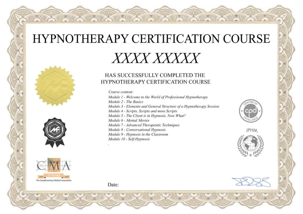 HYPNOTHERAPY CERTIFICATION COURSE BIG